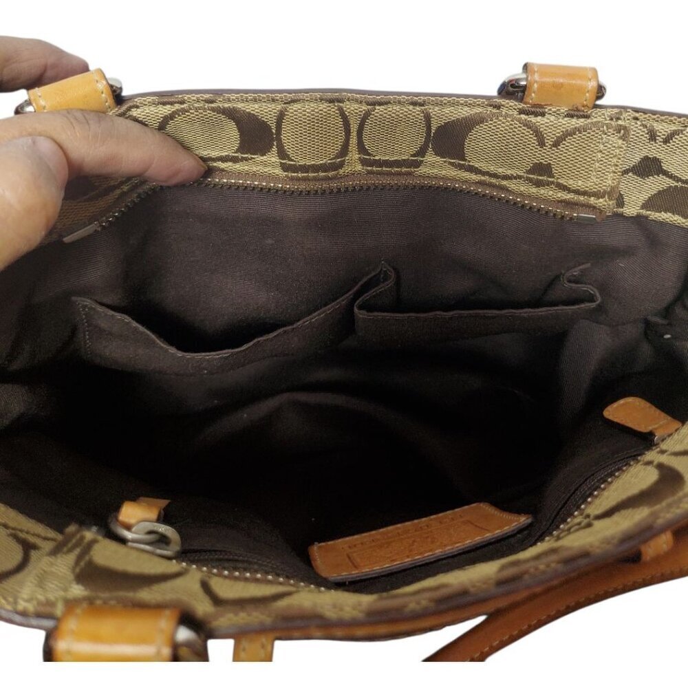 Coach Vtg Hampton Signature & Leather Satchel Bag W/Brass Hardware & Dual Handle - Picture 9 of 16
